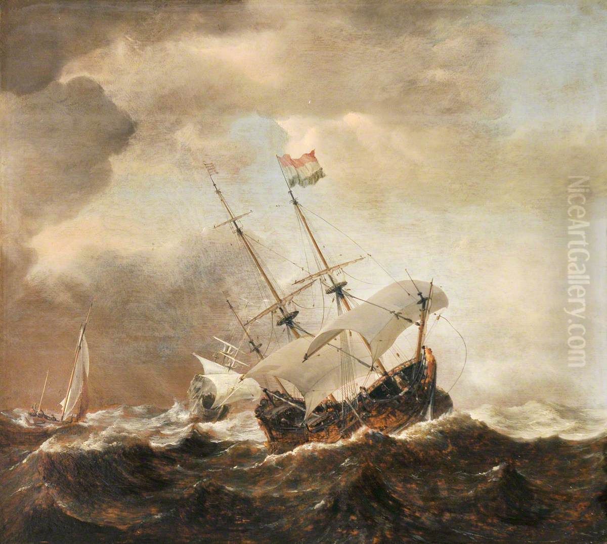 Shipping in a Rough Sea Oil Painting by Willem van de Velde the Younger