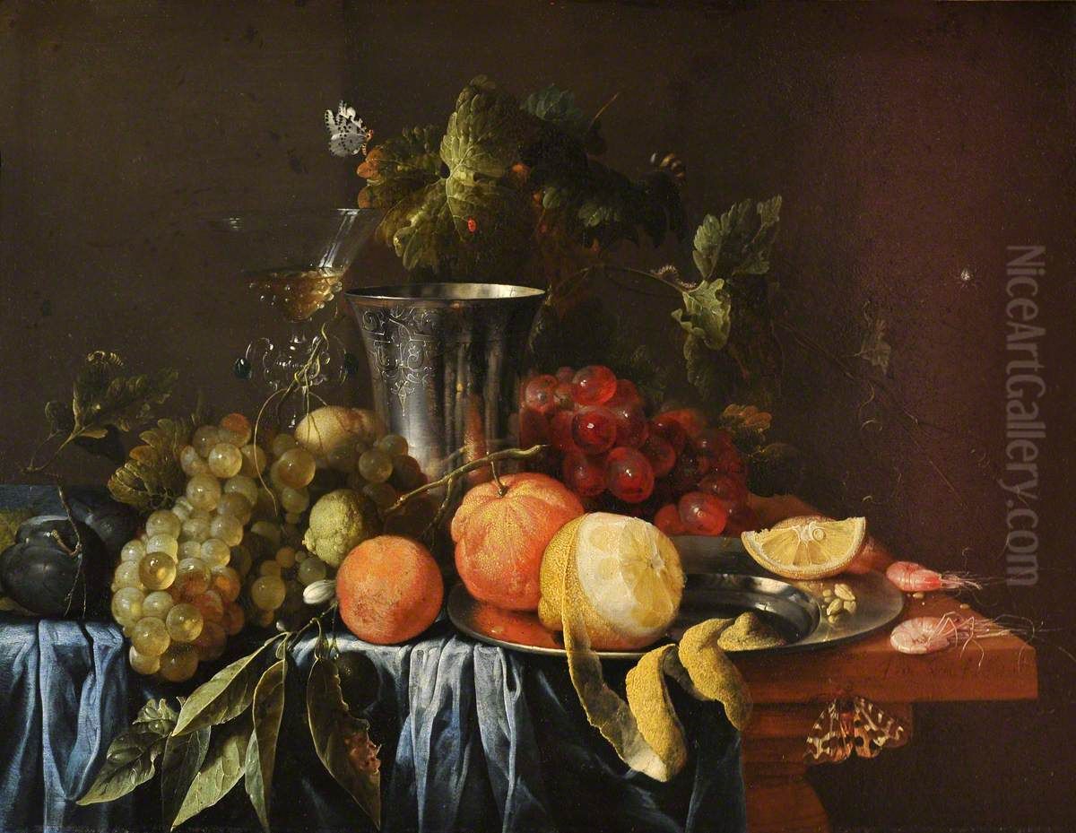 Still Life with a Silver Jug and Fruit Oil Painting by Jan Davidsz. De Heem