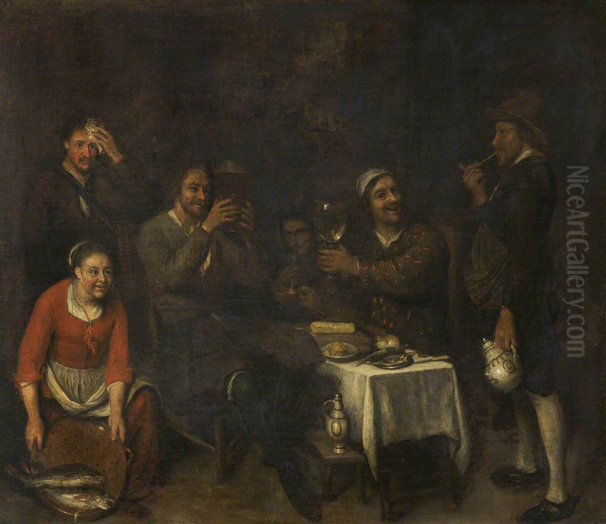Peasants at Table Oil Painting by Philips Koninck