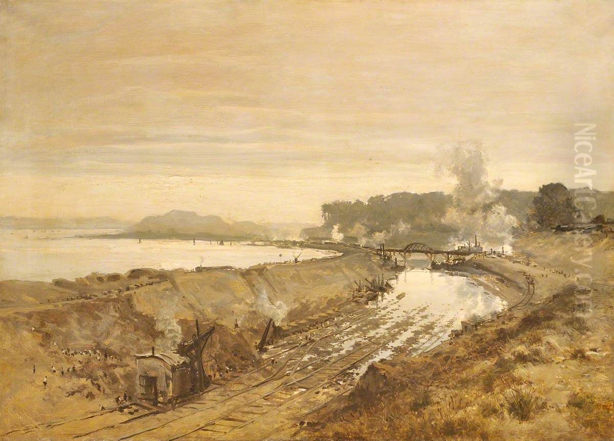 Eastham Cutting with Mount Manisty in the distance Oil Painting by Benjamin Williams Leader