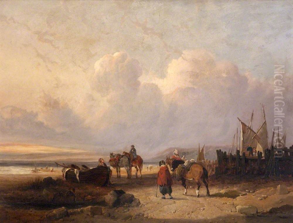 Beach Scene Oil Painting by William Shayer