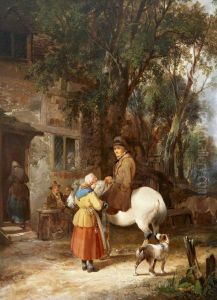 Man on a Horse being served outside an Inn