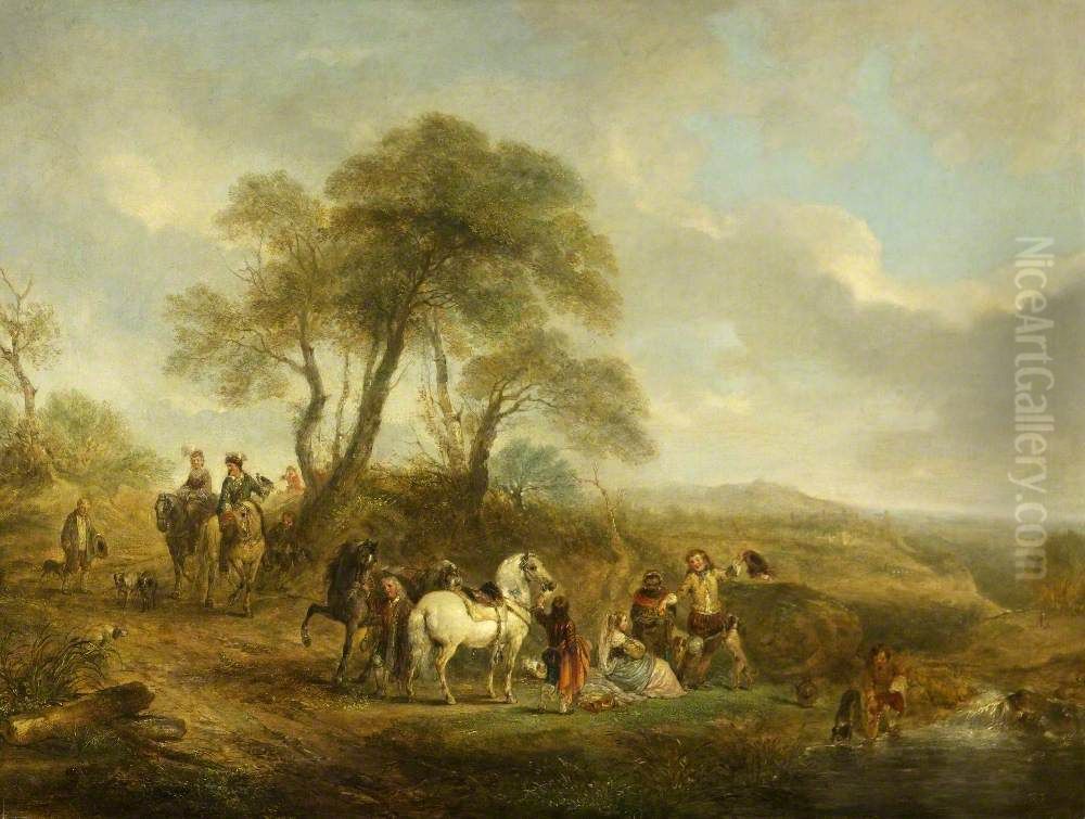 A Hunting Party Resting Oil Painting by George Henry Andrews