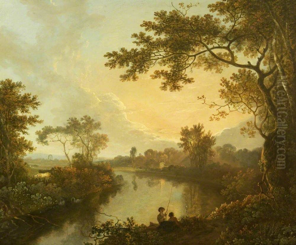 View of the River Dee near Eaton Hall, Cheshire Oil Painting by Richard Wilson