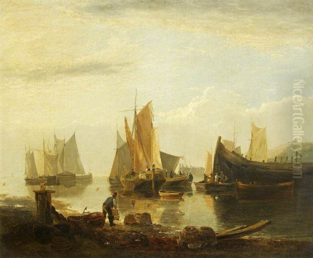 Fishing Boats in a Harbour Oil Painting by George Vincent