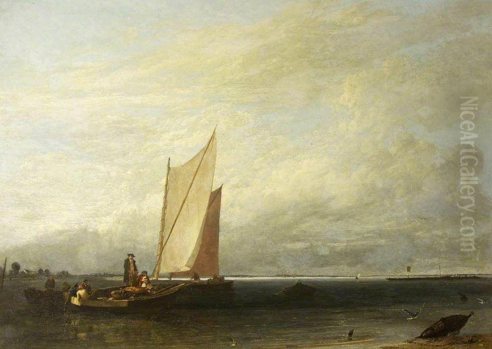 View of Southampton Water, Passage and Luggage Boats Oil Painting by Augustus Wall Callcott