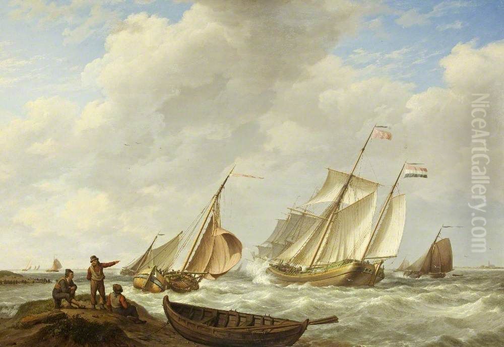A Breezy Day on the Scheldt Oil Painting by Johannes Hermanus Koekkoek Snr