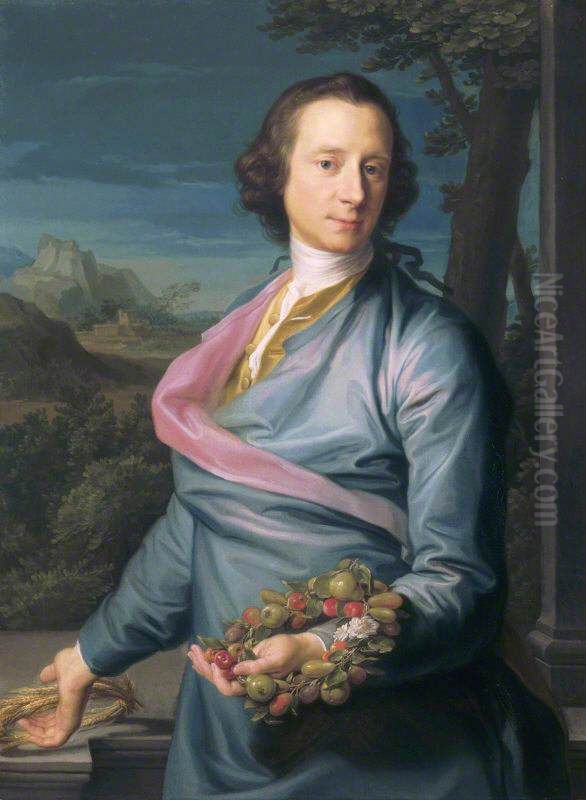 Sir Matthew Fetherstonhaugh, 1st Bt, MP (1714-1774) with Wreaths of Fruit and Corn Oil Painting by Pompeo Batoni
