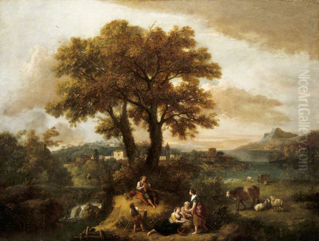 An Italian Landscape with Boy Piping Oil Painting by Francesco Zuccarelli