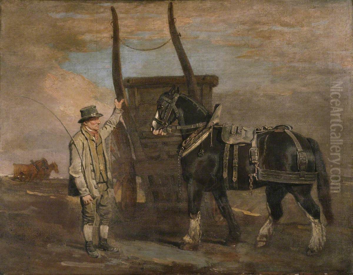 A Farmer with a Horse and Cart Oil Painting by Benjamin Marshall