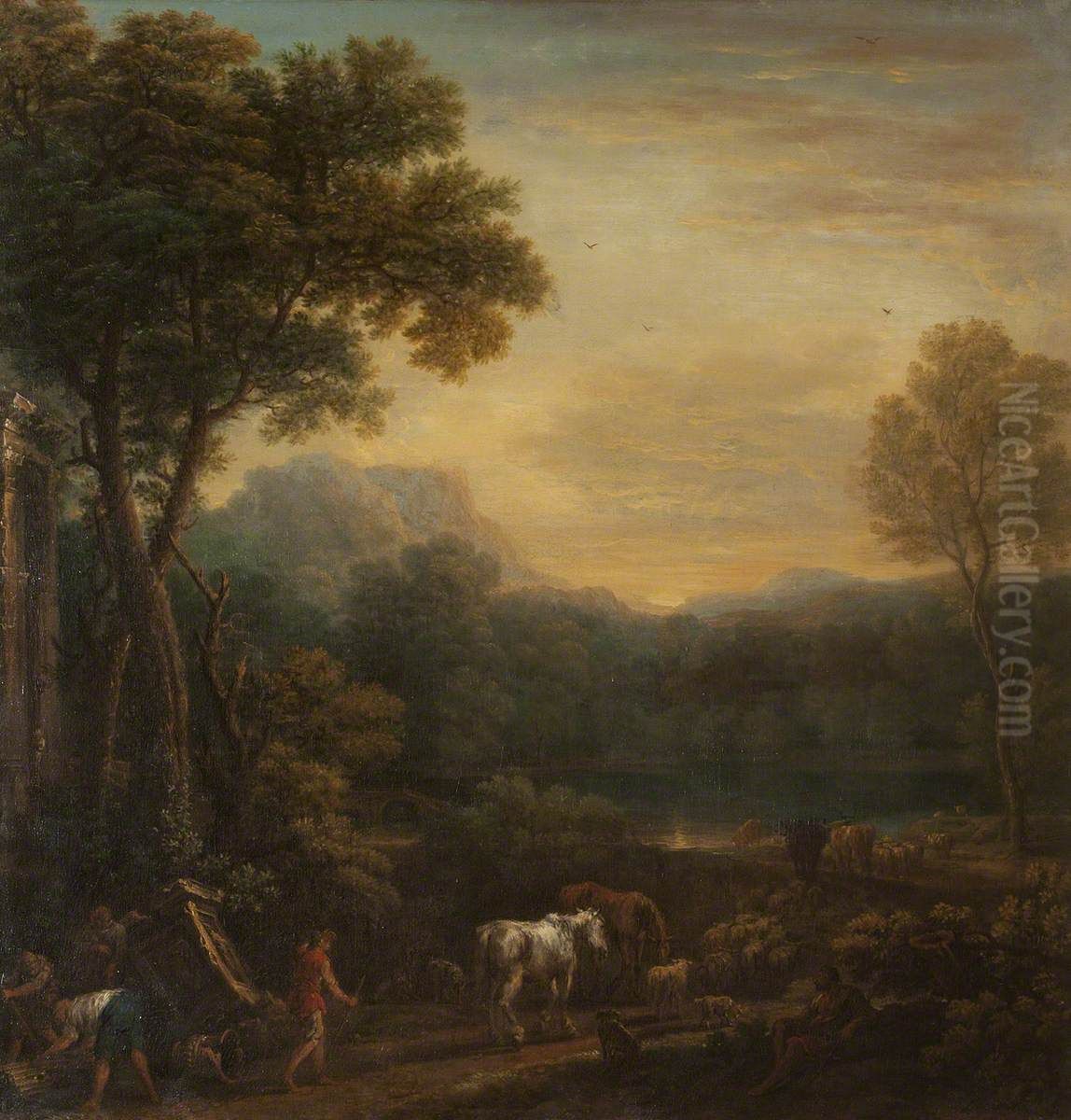 A Classical Landscape with Animals Oil Painting by John Wootton