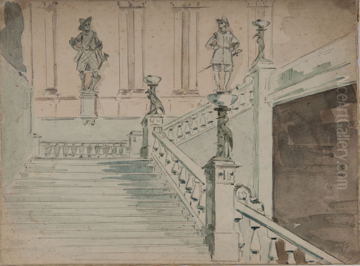 Museu Paulista / Escada Interior Oil Painting by Adrien Henri Vital van Emelen