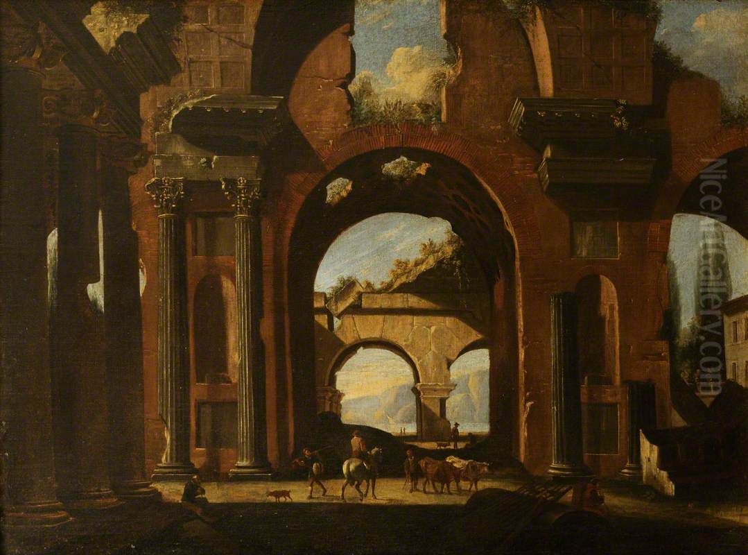 Classical Ruins and Figures Oil Painting by Niccolo Codazzi
