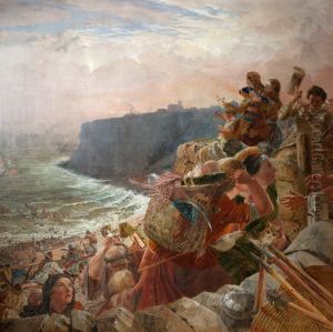 The Danes descend upon the Coast and at last possess Northumberland (One of a series of eight oil paintings illustrating the history of the English Border)