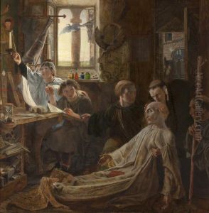 Bede finishes his Works and Life (One of a series of eight oil paintings illustrating the history of the English Border)