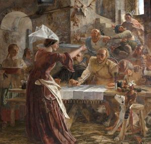 The Spur in the Dish warns the Border Chief that the Larder needs replenishing (One of a series of eight paintings illustrating the history of the English Border)