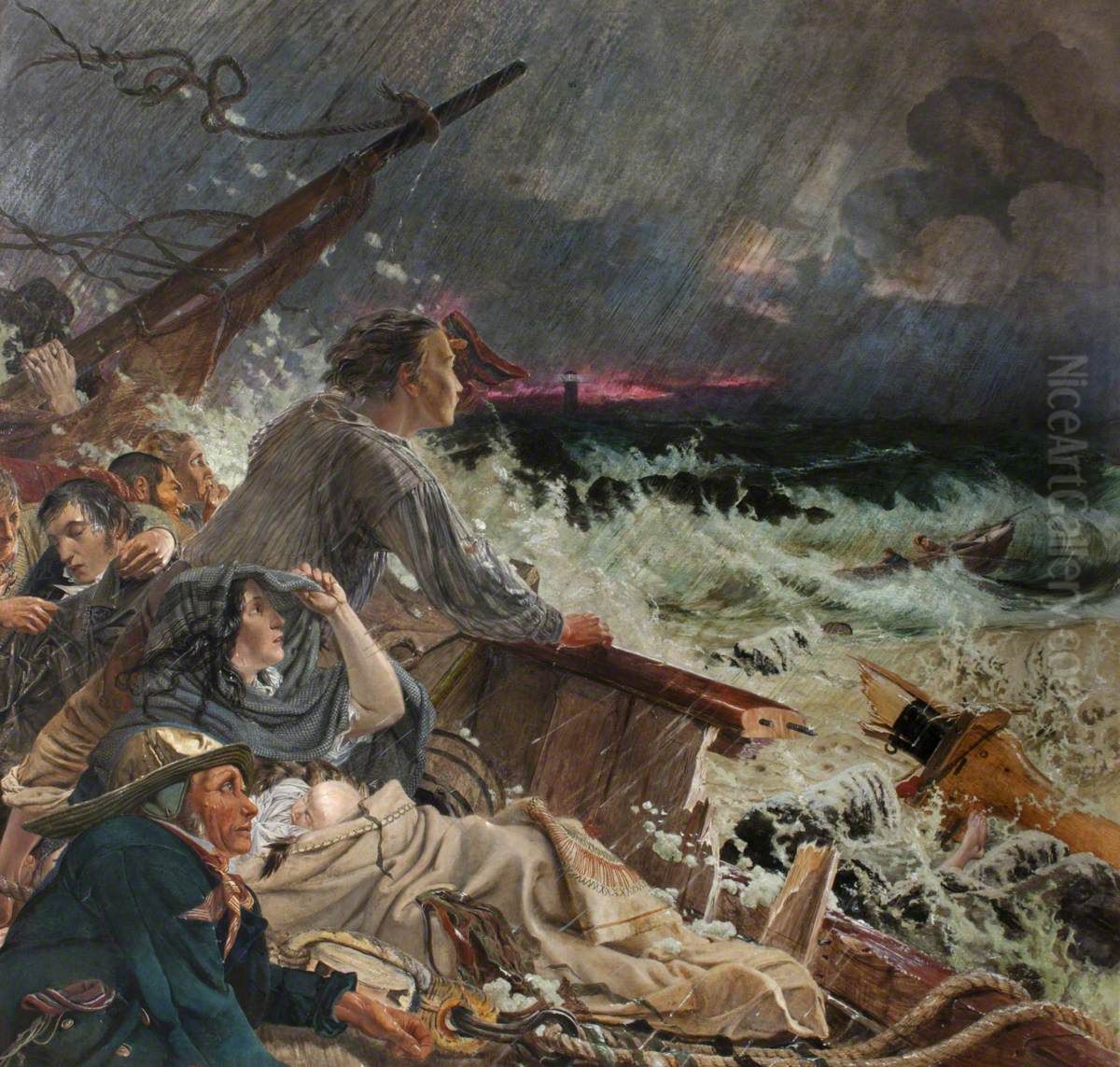 Grace Darling (1815-1842) and her father William Darling (d.1865) save the Survivors from the Wreck of the Steamer 'Forfarshire' on the Farne Rocks, 7th September 1838 (One of a series of eight oil pa Oil Painting by William Bell Scott