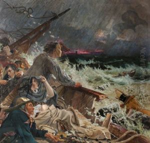 Grace Darling (1815-1842) and her father William Darling (d.1865) save the Survivors from the Wreck of the Steamer 'Forfarshire' on the Farne Rocks, 7th September 1838 (One of a series of eight oil pa