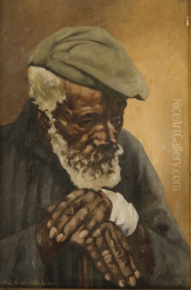 Negro Maos Cruzados Sobre Bengala Oil Painting by Adrien Henri Vital van Emelen