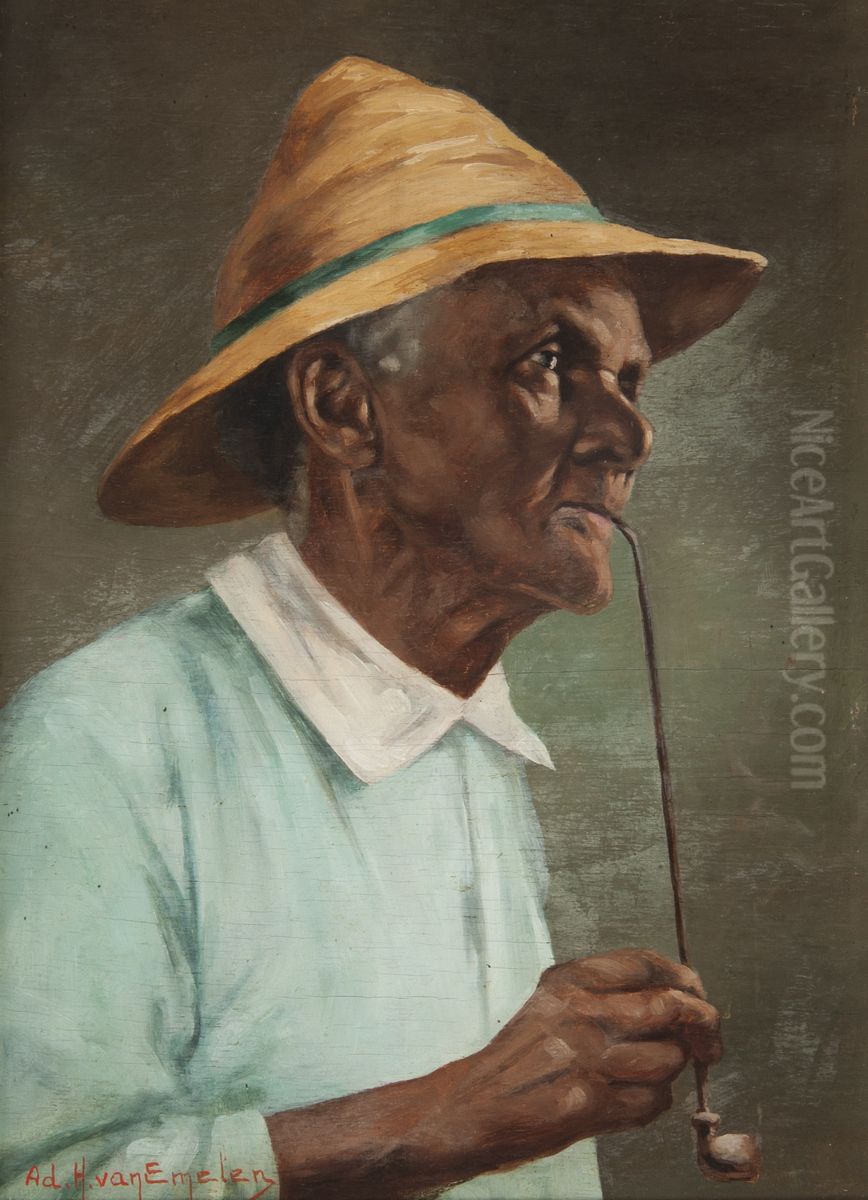 Negro com Chapeu e Cachimbo Oil Painting by Adrien Henri Vital van Emelen