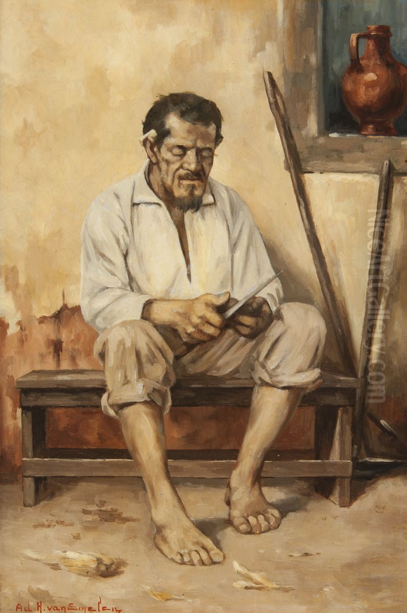 Caipira Preparando Cigarro de Fumo e Palha Oil Painting by Adrien Henri Vital van Emelen