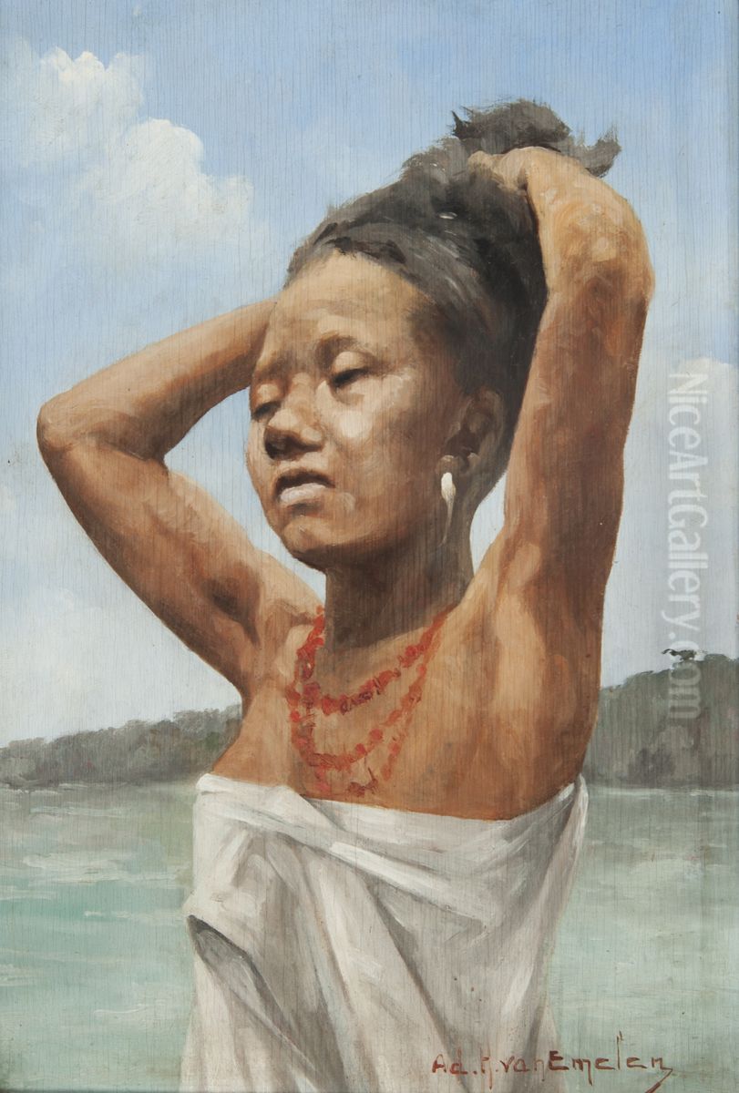 India com os Bracos Para Cima Segurando os Cabelos Oil Painting by Adrien Henri Vital van Emelen