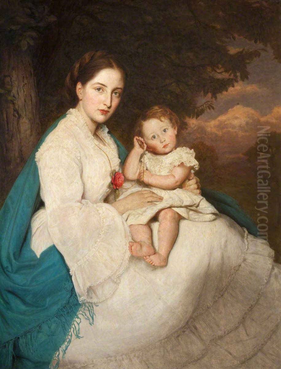 Caroline Philips, Lady Trevelyan (1849-1928) with her Son Charles, later Sir Charles Philips Trevelyan, 3rd Bt (1870-1958) Oil Painting by James Archer