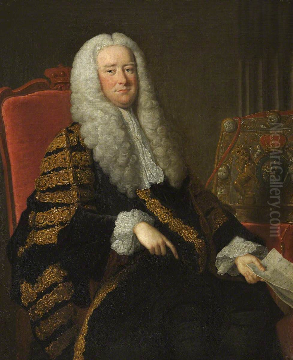 Sir Philip Yorke, 1st Earl of Hardwicke, Lord Chancellor, PC, FRS, (1690-1764) Oil Painting by Thomas Hudson