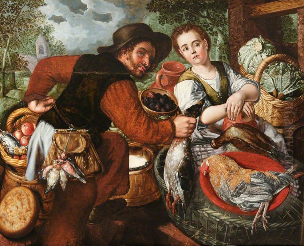 Market Couple Oil Painting by Joachim Beuckelaer