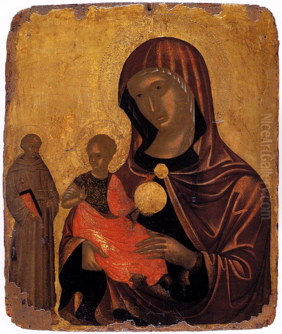 Nikolaos Tsafouris,The Virgin and St Francis of Assisi. Exhibited in theByzantine and Christian Museum in Athens. Oil Painting by Nikolaos Tzafouris