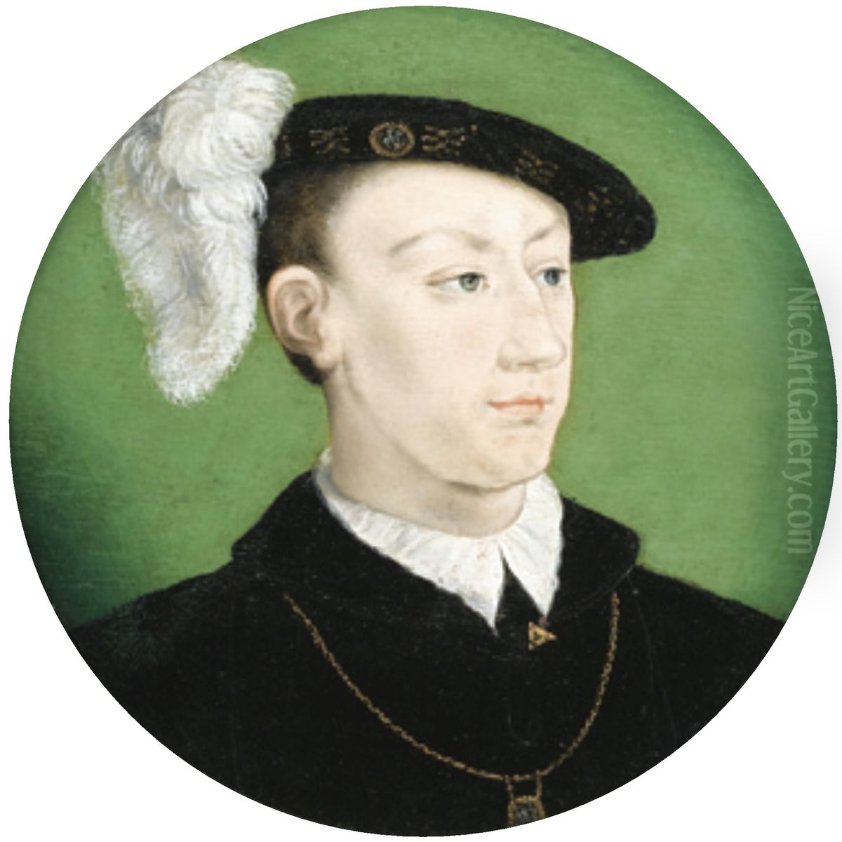 Portrait of the Dauphin Francois, Head and Shoulders, in a Black Feathered Cap Oil Painting by Corneille De Lyon