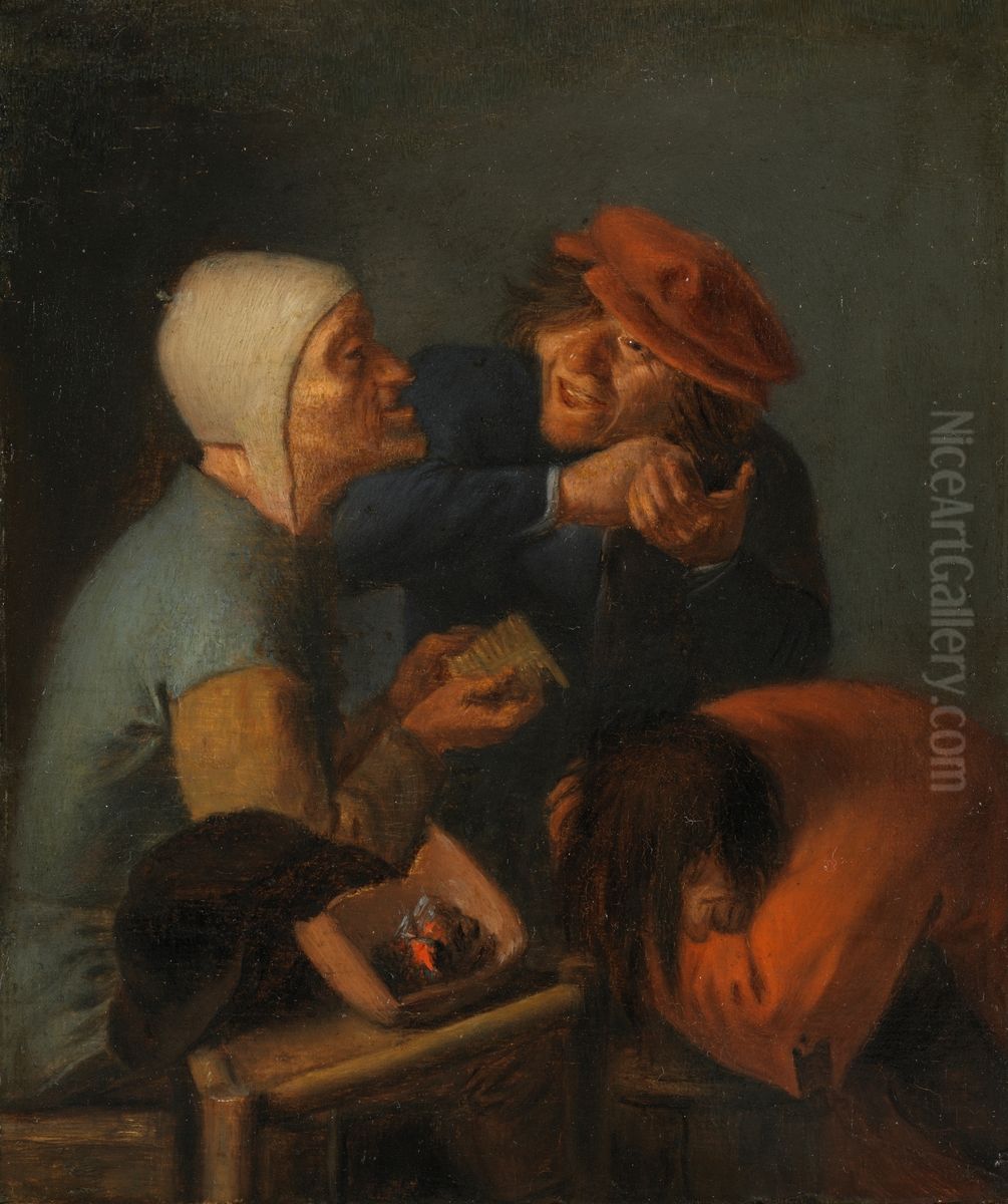 The Delousing Oil Painting by Adriaen Brouwer