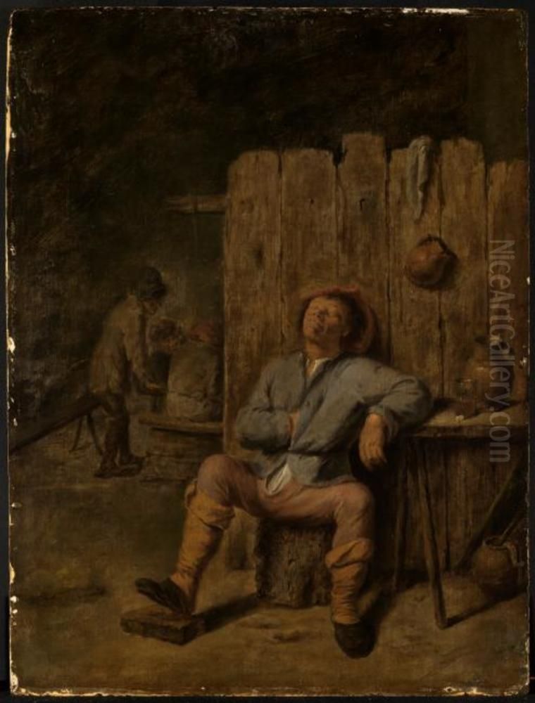 Sleeping Peasant Oil Painting by Adriaen Brouwer