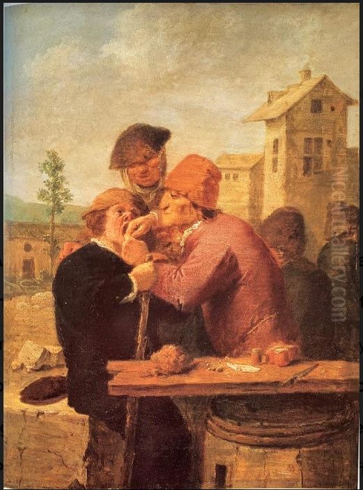 A dentist at work Oil Painting by Adriaen Brouwer
