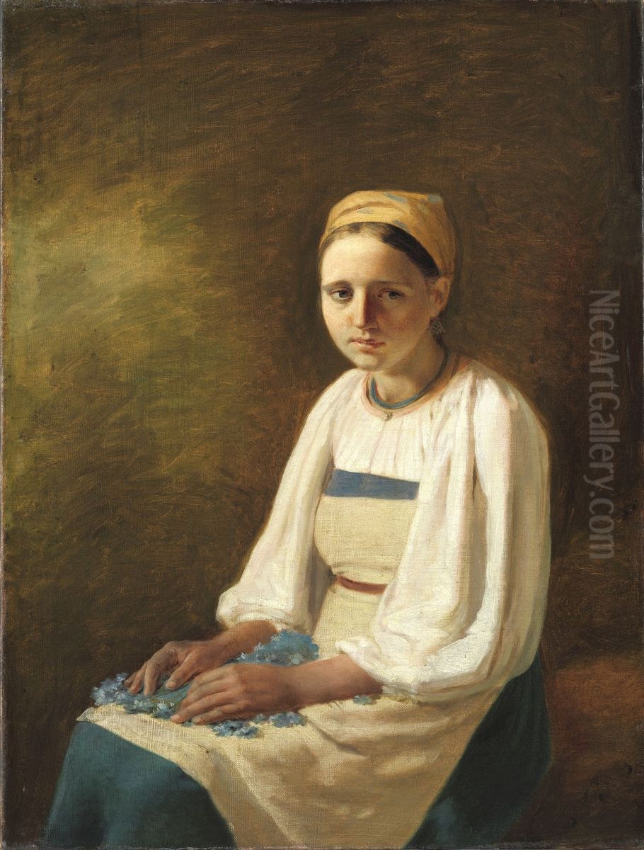 Peasant Girl with Cornflowers Oil Painting by Alexey Venetsianov