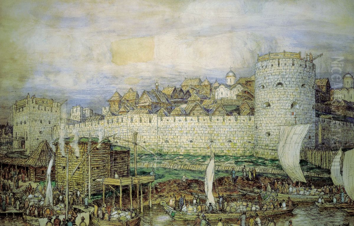 <<Veroatnyj vid belokamennogo Kremla Dmitria Donskogo. Konec XIV veka>> Oil Painting by Apollinary Vasnetsov