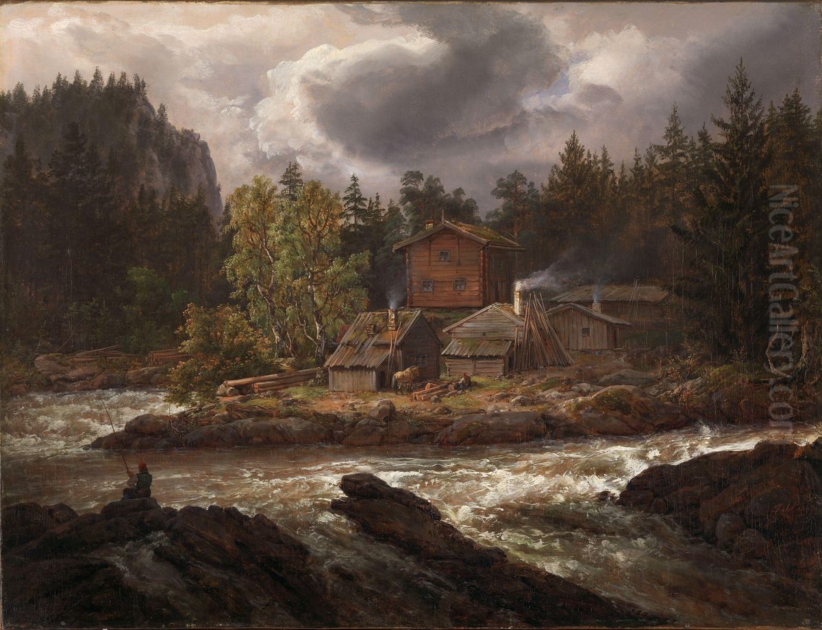 View of Honefossen Oil Painting by Johan Wilhelm Ludwig Dahl