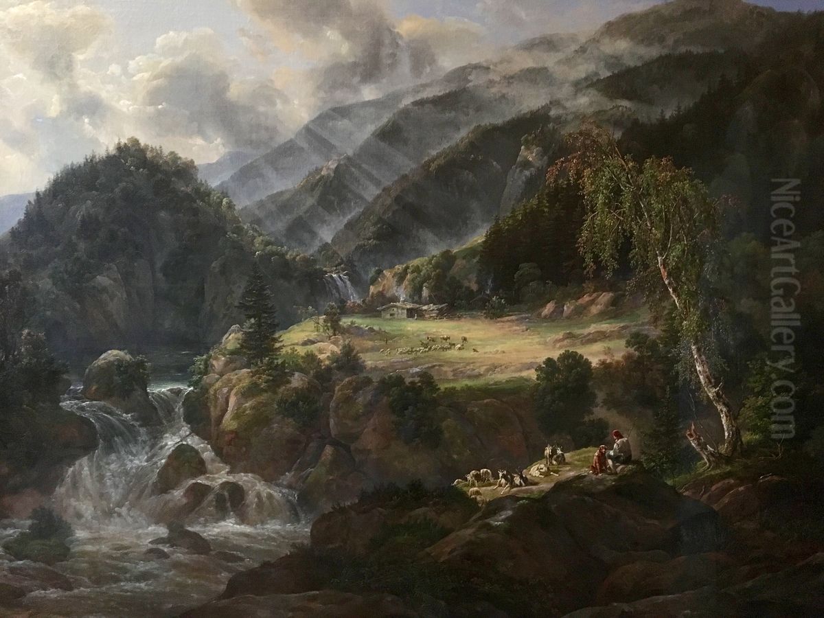 Norsk fjelddal Oil Painting by Johan Wilhelm Ludwig Dahl