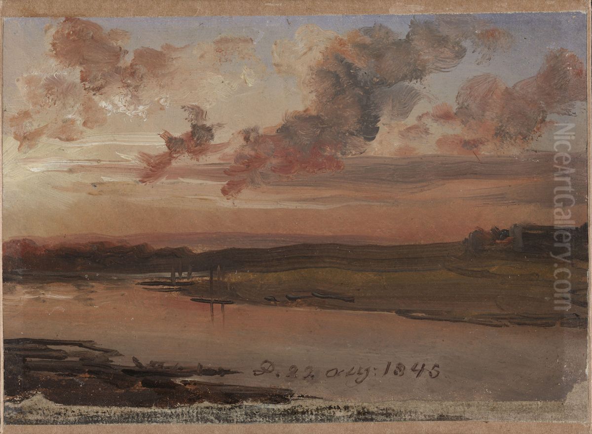 The Elbe in the Evening Oil Painting by Johan Wilhelm Ludwig Dahl