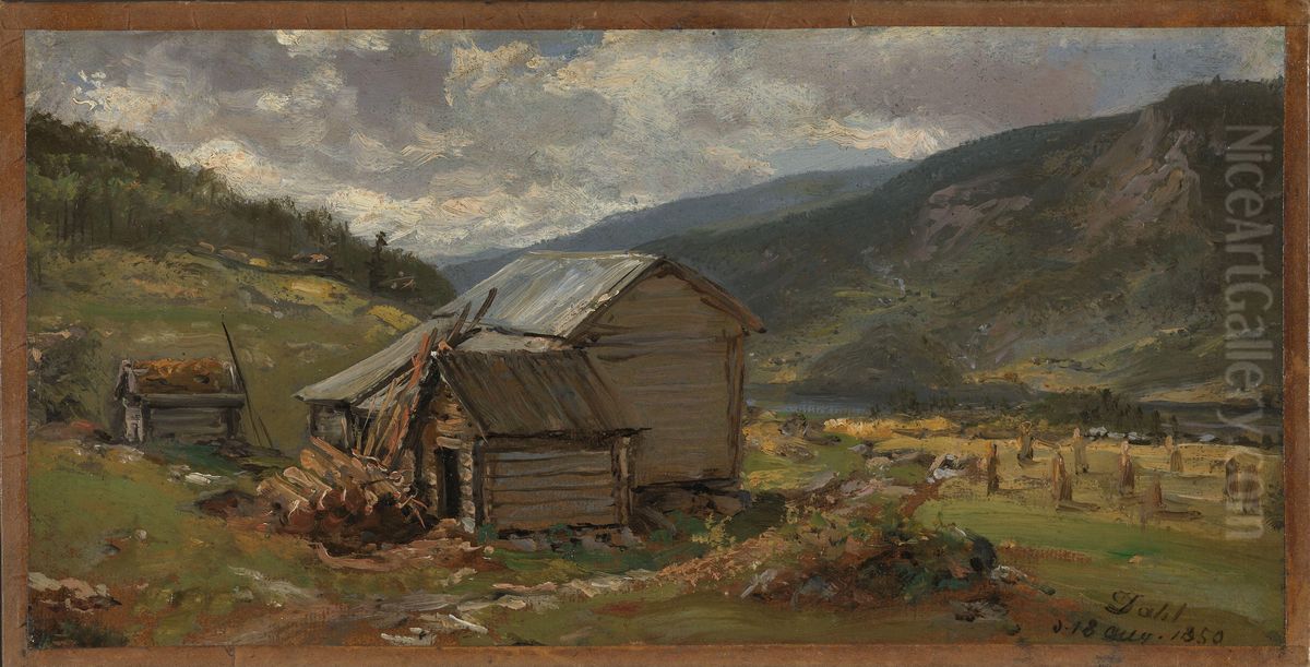 View of Hjelle in Valdres Oil Painting by Johan Wilhelm Ludwig Dahl