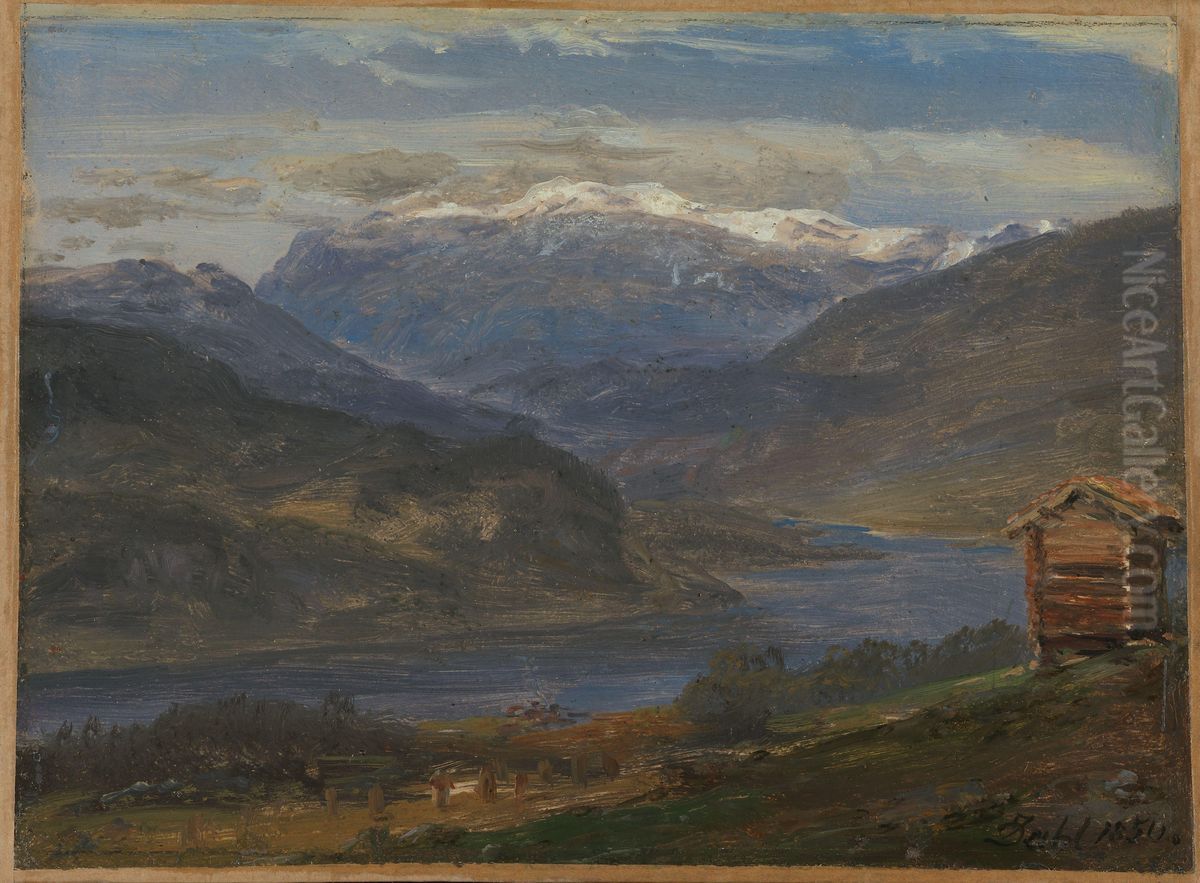 View of Hjelle in Valdres Oil Painting by Johan Wilhelm Ludwig Dahl