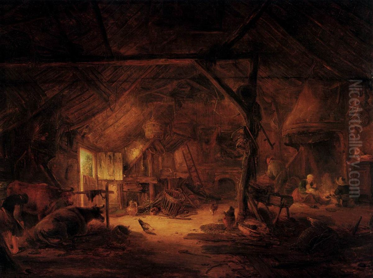 Barn Interior Oil Painting by Isaac Van Ostade