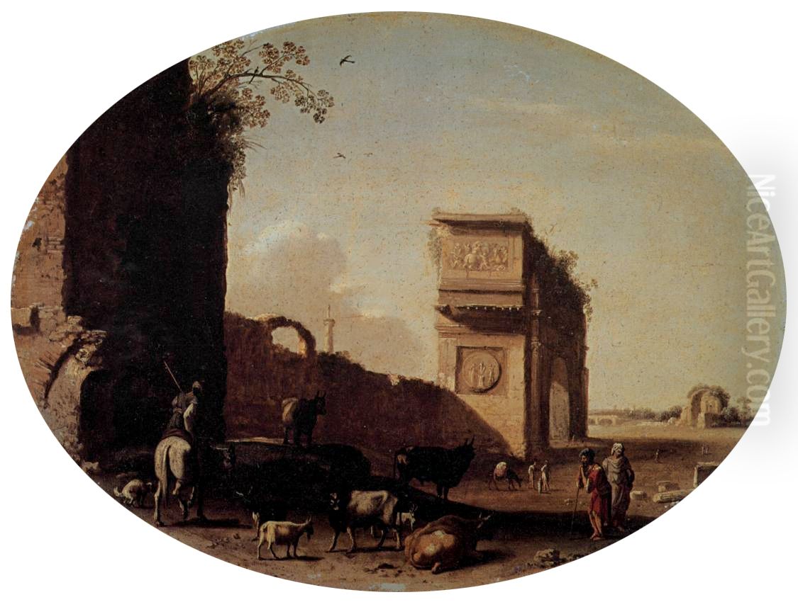 Roman Ruins Oil Painting by Cornelius van Poelenburgh