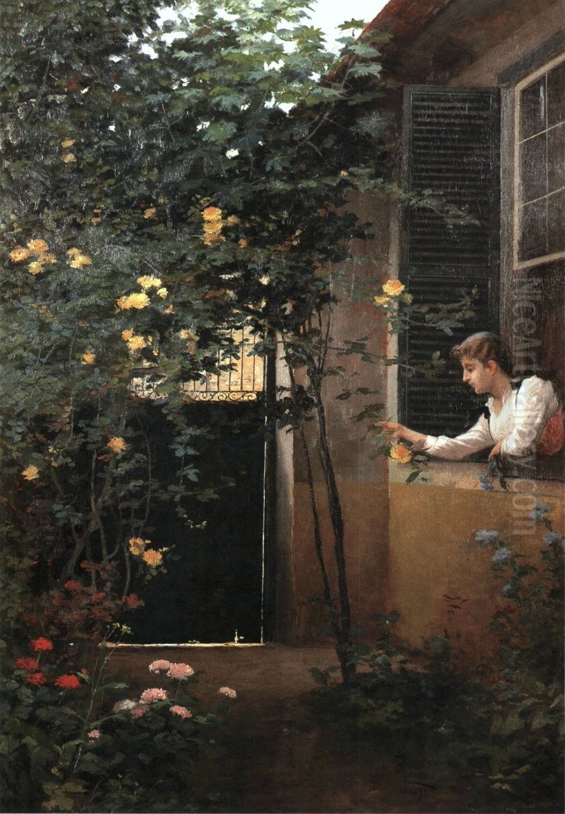 Girl at the window) Oil Painting by Aurelio de Figueiredo