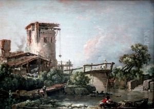 Landscape with tower and bridge