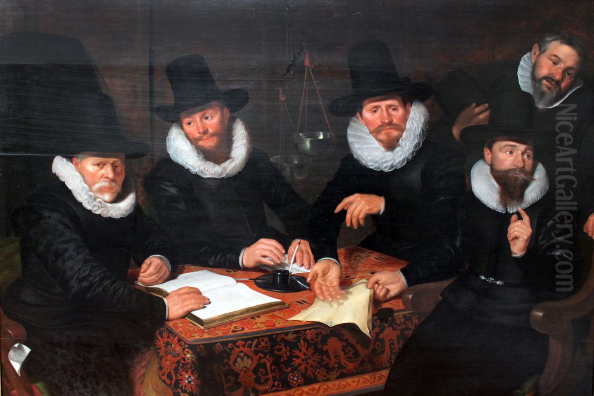 Regents of the Groot-Kramersgilde in Amsterdam Oil Painting by Werner van den Valckert