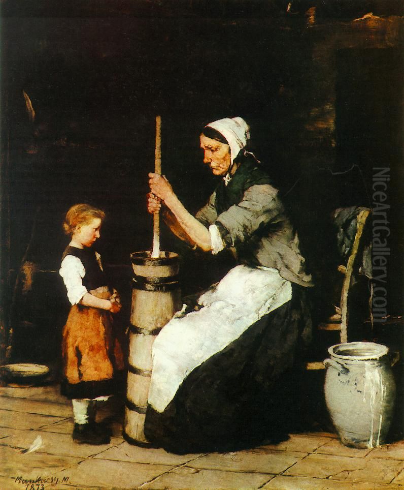 Churning Woman Oil Painting by Mihaly Munkacsy