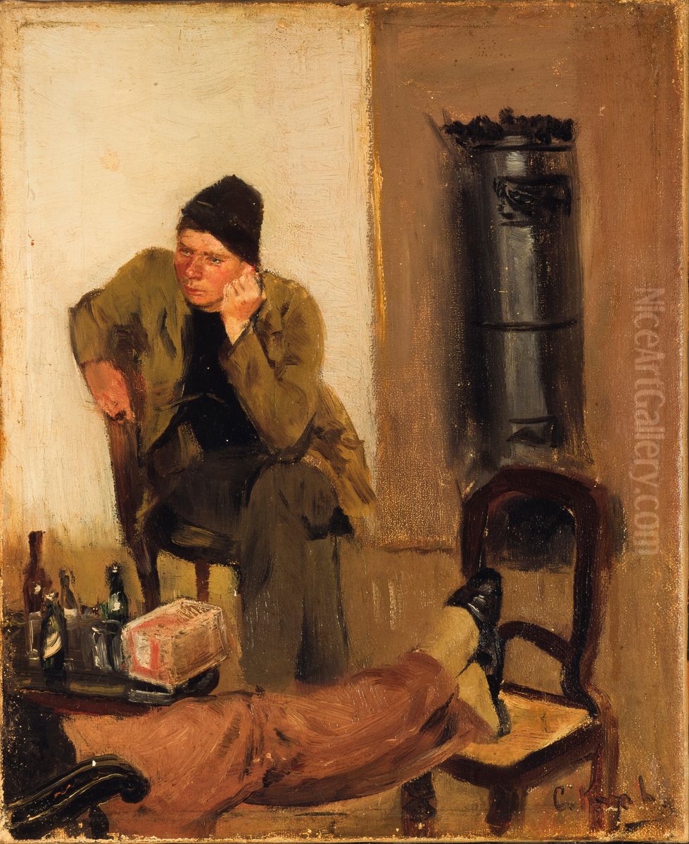 Charles Lundh in conversation with Christian Krohg Oil Painting by Christian Krohg