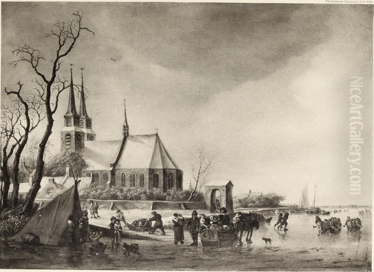 Winterlandschap met kerk Oil Painting by Salomon van Ruysdael