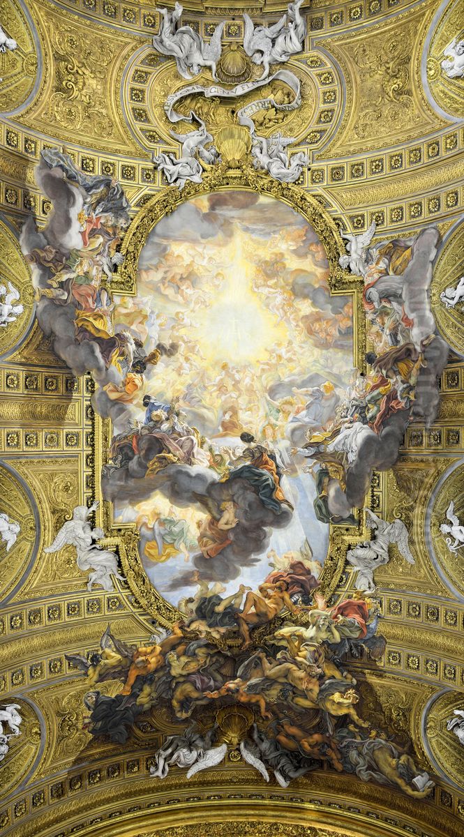 Ceiling of Church of the Gesu (Rome) Oil Painting by Giovanni Battista Gaulli